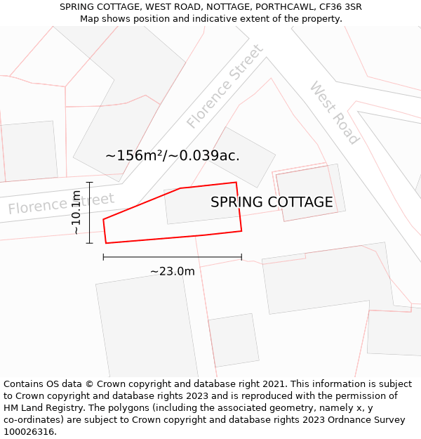 SPRING COTTAGE, WEST ROAD, NOTTAGE, PORTHCAWL, CF36 3SR: Plot and title map