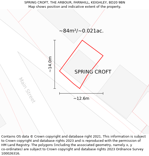 SPRING CROFT, THE ARBOUR, FARNHILL, KEIGHLEY, BD20 9BN: Plot and title map