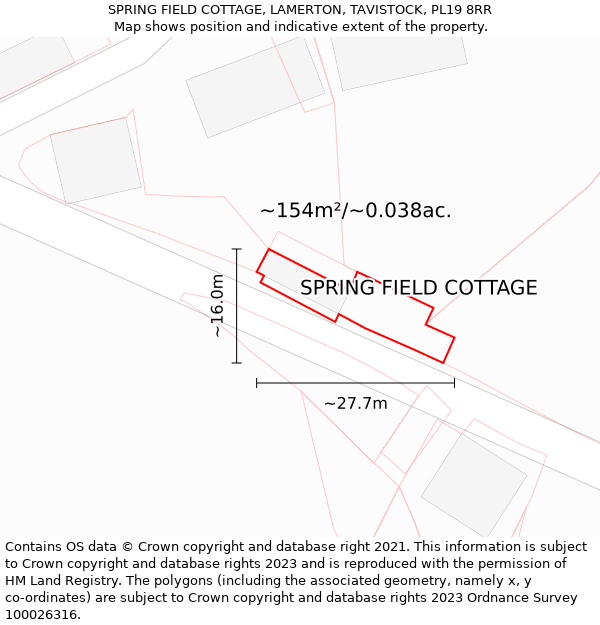 SPRING FIELD COTTAGE, LAMERTON, TAVISTOCK, PL19 8RR: Plot and title map