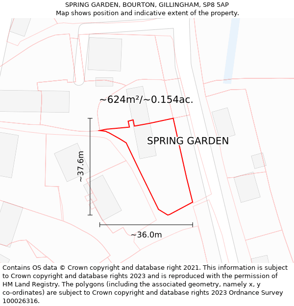 SPRING GARDEN, BOURTON, GILLINGHAM, SP8 5AP: Plot and title map