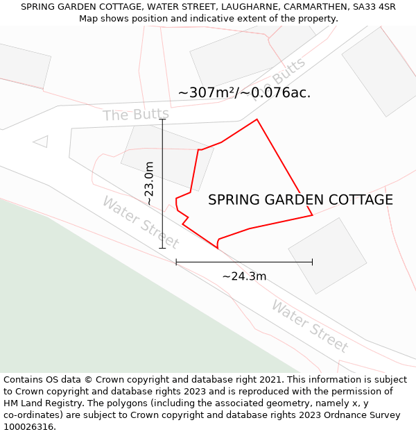 SPRING GARDEN COTTAGE, WATER STREET, LAUGHARNE, CARMARTHEN, SA33 4SR: Plot and title map