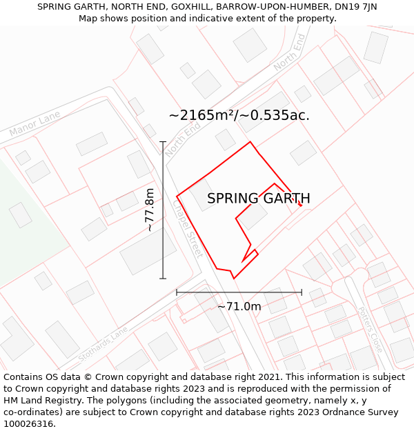 SPRING GARTH, NORTH END, GOXHILL, BARROW-UPON-HUMBER, DN19 7JN: Plot and title map