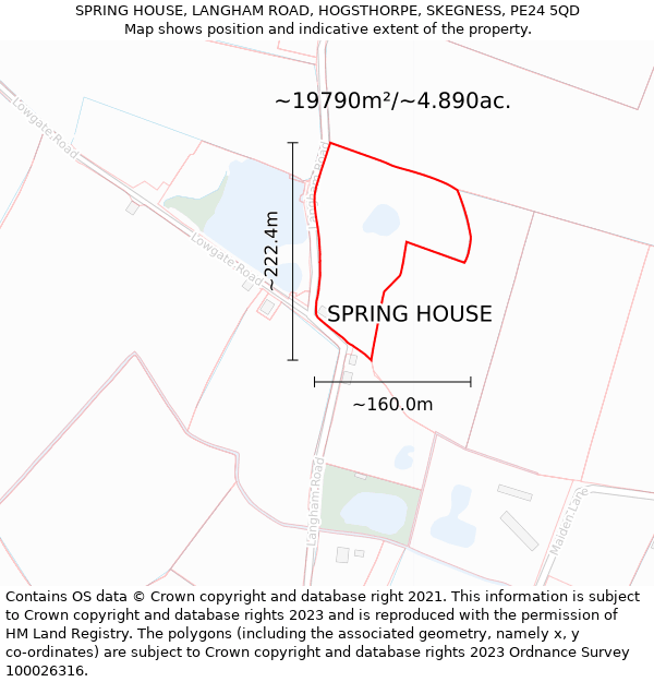 SPRING HOUSE, LANGHAM ROAD, HOGSTHORPE, SKEGNESS, PE24 5QD: Plot and title map