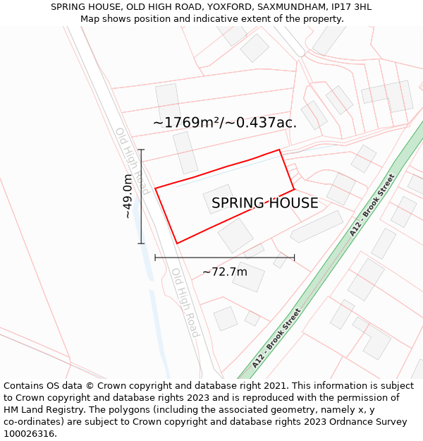 SPRING HOUSE, OLD HIGH ROAD, YOXFORD, SAXMUNDHAM, IP17 3HL: Plot and title map