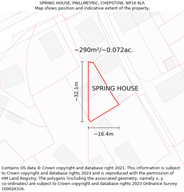 SPRING HOUSE, PWLLMEYRIC, CHEPSTOW, NP16 6LA: Plot and title map