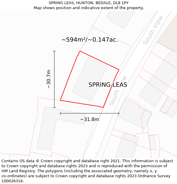 SPRING LEAS, HUNTON, BEDALE, DL8 1PY: Plot and title map