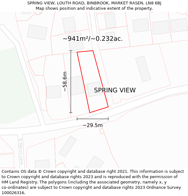 SPRING VIEW, LOUTH ROAD, BINBROOK, MARKET RASEN, LN8 6BJ: Plot and title map