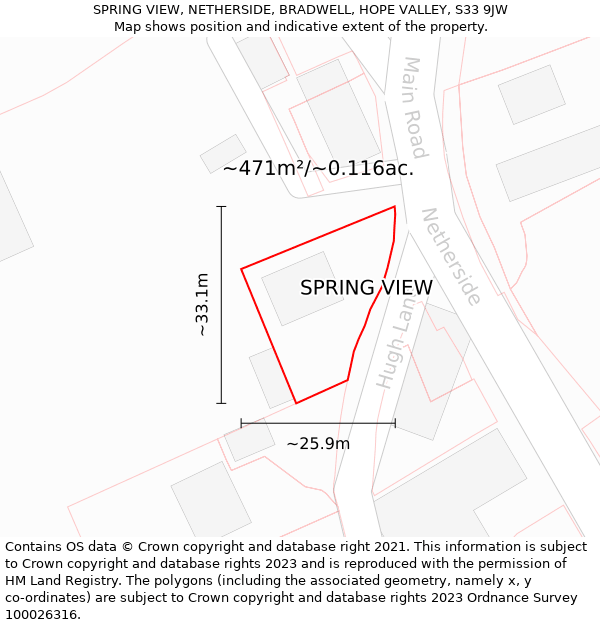 SPRING VIEW, NETHERSIDE, BRADWELL, HOPE VALLEY, S33 9JW: Plot and title map