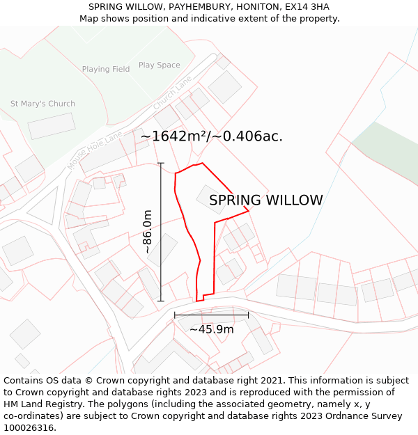 SPRING WILLOW, PAYHEMBURY, HONITON, EX14 3HA: Plot and title map