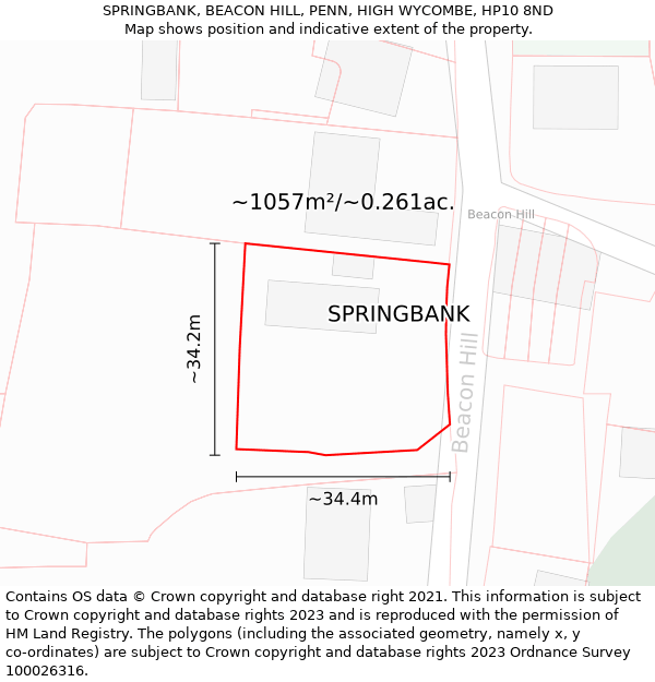 SPRINGBANK, BEACON HILL, PENN, HIGH WYCOMBE, HP10 8ND: Plot and title map