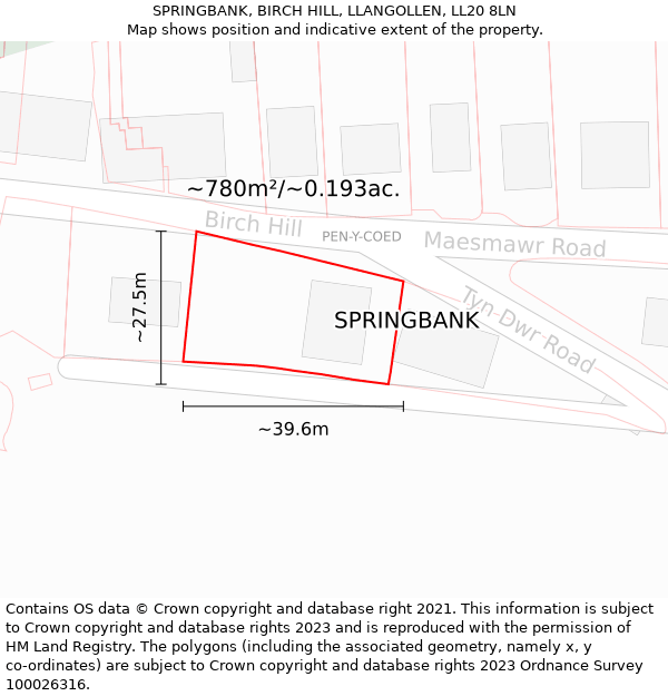 SPRINGBANK, BIRCH HILL, LLANGOLLEN, LL20 8LN: Plot and title map