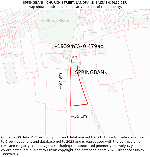 SPRINGBANK, CHURCH STREET, LANDRAKE, SALTASH, PL12 5ER: Plot and title map