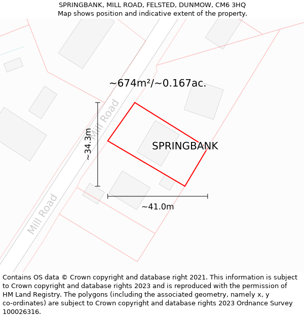 SPRINGBANK, MILL ROAD, FELSTED, DUNMOW, CM6 3HQ: Plot and title map