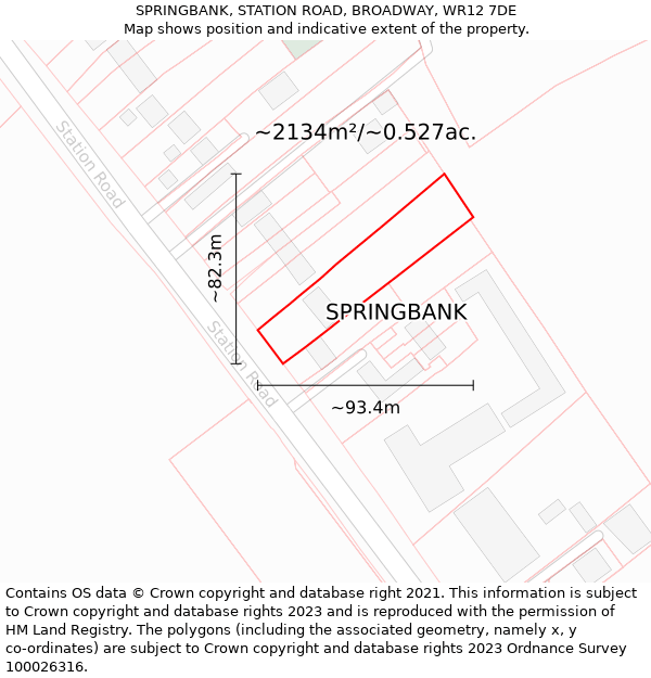SPRINGBANK, STATION ROAD, BROADWAY, WR12 7DE: Plot and title map