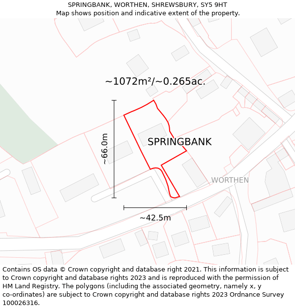 SPRINGBANK, WORTHEN, SHREWSBURY, SY5 9HT: Plot and title map