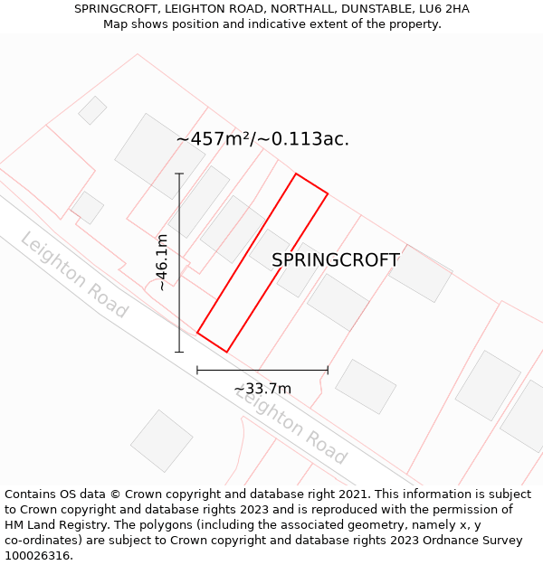 SPRINGCROFT, LEIGHTON ROAD, NORTHALL, DUNSTABLE, LU6 2HA: Plot and title map