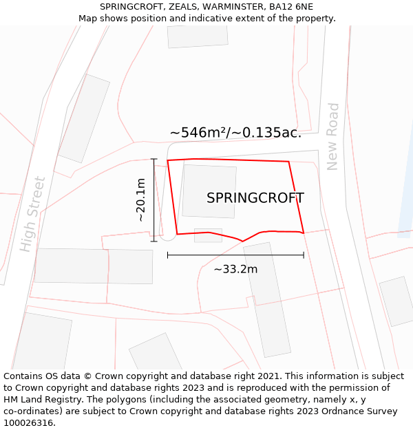 SPRINGCROFT, ZEALS, WARMINSTER, BA12 6NE: Plot and title map