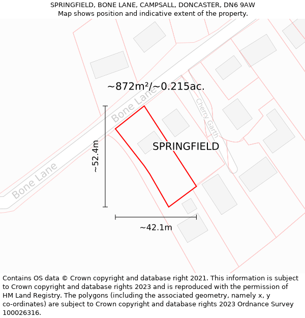 SPRINGFIELD, BONE LANE, CAMPSALL, DONCASTER, DN6 9AW: Plot and title map