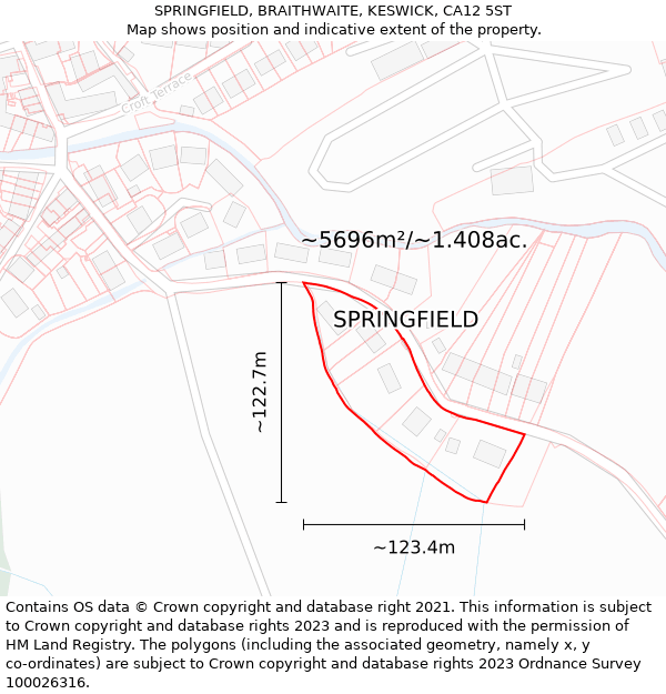 SPRINGFIELD, BRAITHWAITE, KESWICK, CA12 5ST: Plot and title map