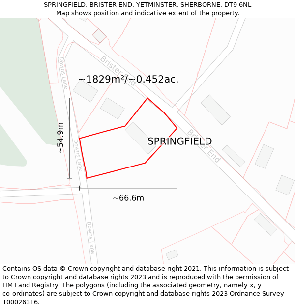 SPRINGFIELD, BRISTER END, YETMINSTER, SHERBORNE, DT9 6NL: Plot and title map