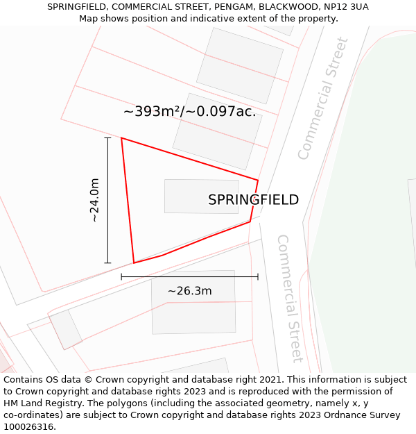 SPRINGFIELD, COMMERCIAL STREET, PENGAM, BLACKWOOD, NP12 3UA: Plot and title map