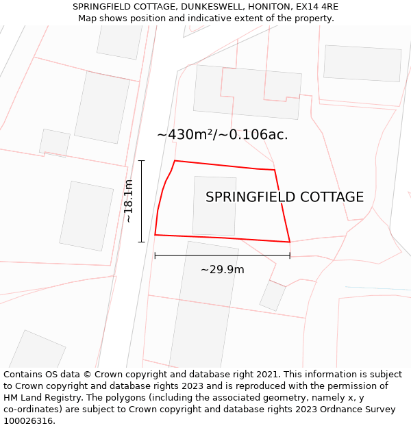 SPRINGFIELD COTTAGE, DUNKESWELL, HONITON, EX14 4RE: Plot and title map