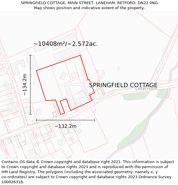 SPRINGFIELD COTTAGE, MAIN STREET, LANEHAM, RETFORD, DN22 0NG: Plot and title map