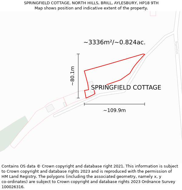 SPRINGFIELD COTTAGE, NORTH HILLS, BRILL, AYLESBURY, HP18 9TH: Plot and title map