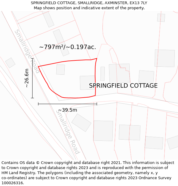 SPRINGFIELD COTTAGE, SMALLRIDGE, AXMINSTER, EX13 7LY: Plot and title map