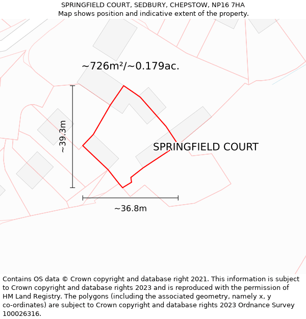 SPRINGFIELD COURT, SEDBURY, CHEPSTOW, NP16 7HA: Plot and title map