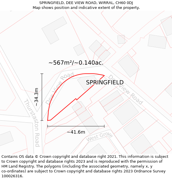 SPRINGFIELD, DEE VIEW ROAD, WIRRAL, CH60 0DJ: Plot and title map