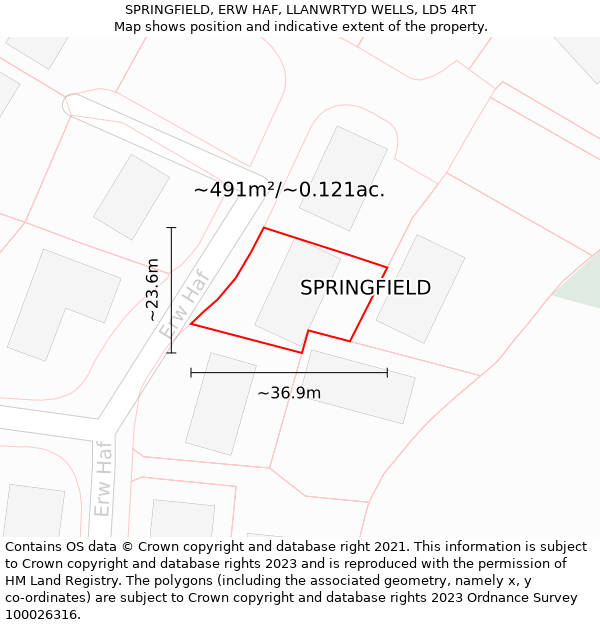 SPRINGFIELD, ERW HAF, LLANWRTYD WELLS, LD5 4RT: Plot and title map