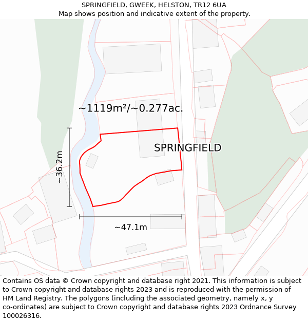 SPRINGFIELD, GWEEK, HELSTON, TR12 6UA: Plot and title map