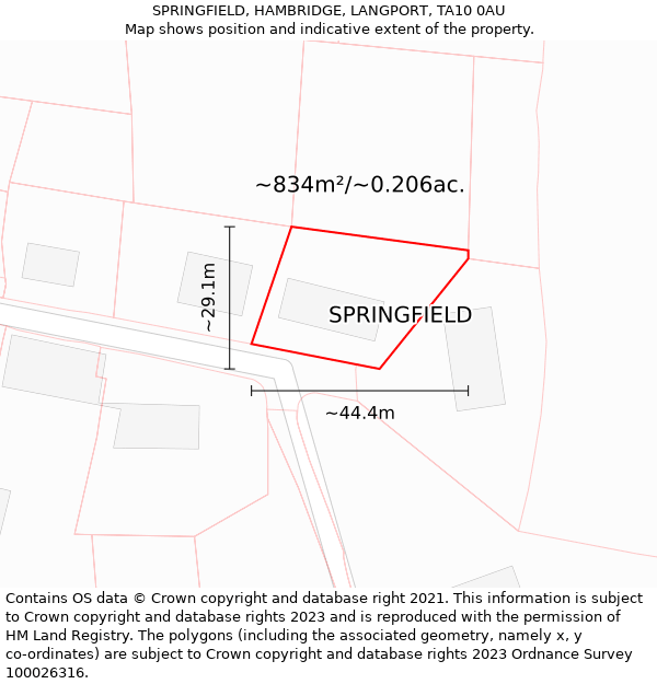 SPRINGFIELD, HAMBRIDGE, LANGPORT, TA10 0AU: Plot and title map