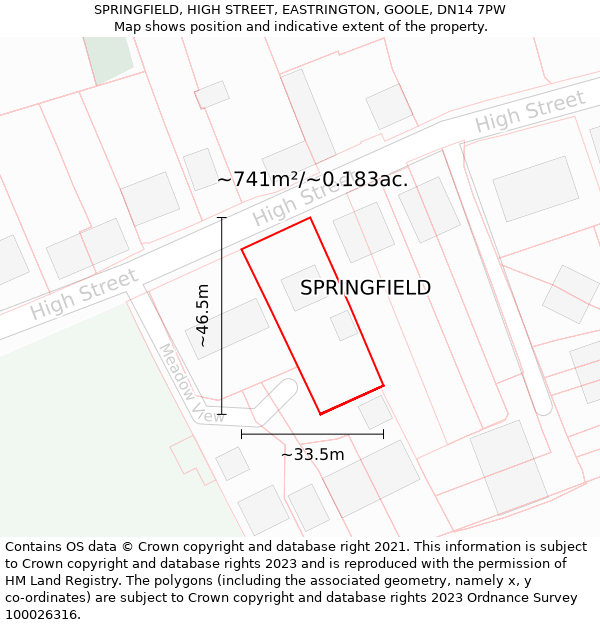 SPRINGFIELD, HIGH STREET, EASTRINGTON, GOOLE, DN14 7PW: Plot and title map