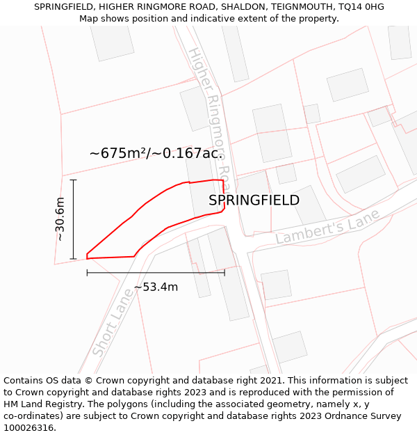 SPRINGFIELD, HIGHER RINGMORE ROAD, SHALDON, TEIGNMOUTH, TQ14 0HG: Plot and title map