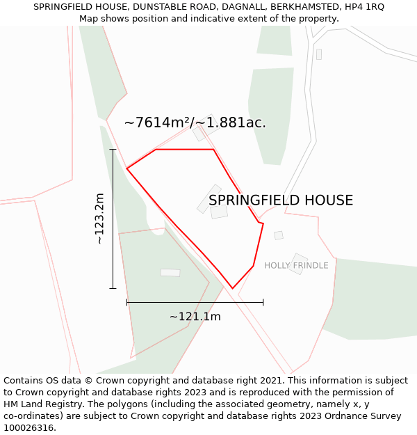 SPRINGFIELD HOUSE, DUNSTABLE ROAD, DAGNALL, BERKHAMSTED, HP4 1RQ: Plot and title map