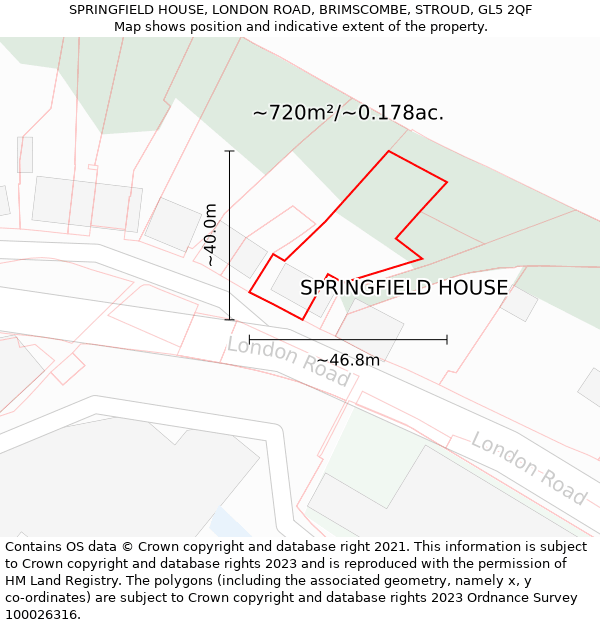 SPRINGFIELD HOUSE, LONDON ROAD, BRIMSCOMBE, STROUD, GL5 2QF: Plot and title map