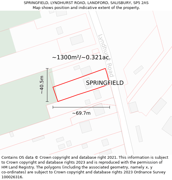 SPRINGFIELD, LYNDHURST ROAD, LANDFORD, SALISBURY, SP5 2AS: Plot and title map