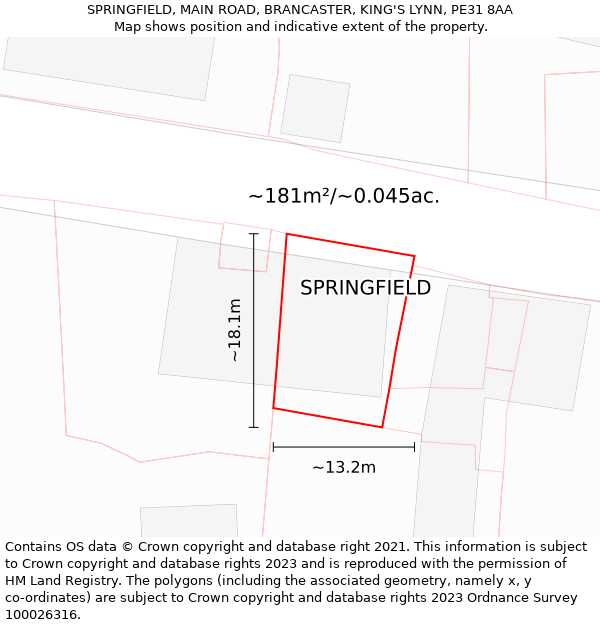 SPRINGFIELD, MAIN ROAD, BRANCASTER, KING'S LYNN, PE31 8AA: Plot and title map