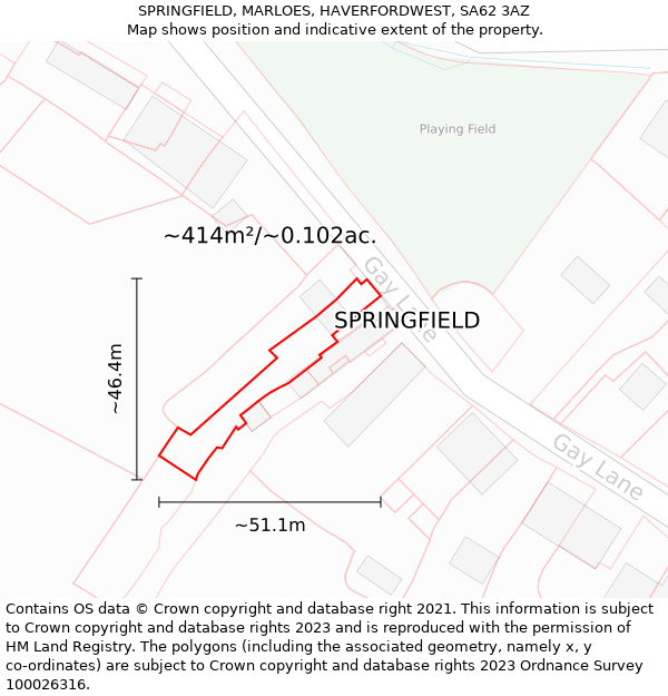 SPRINGFIELD, MARLOES, HAVERFORDWEST, SA62 3AZ: Plot and title map