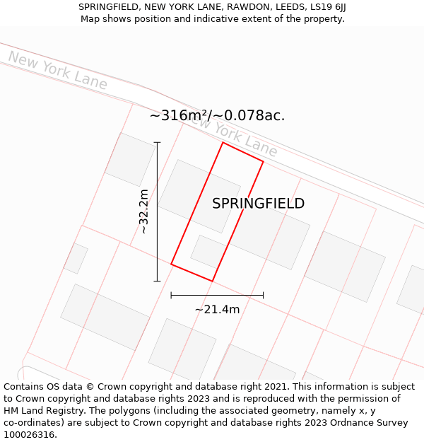 SPRINGFIELD, NEW YORK LANE, RAWDON, LEEDS, LS19 6JJ: Plot and title map