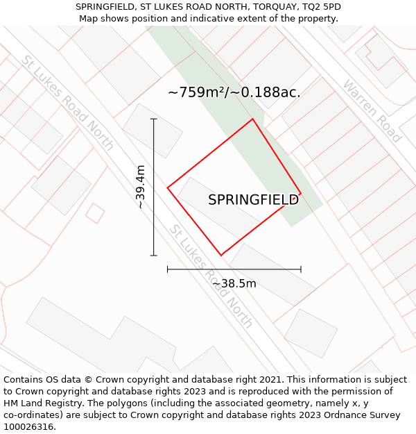 SPRINGFIELD, ST LUKES ROAD NORTH, TORQUAY, TQ2 5PD: Plot and title map