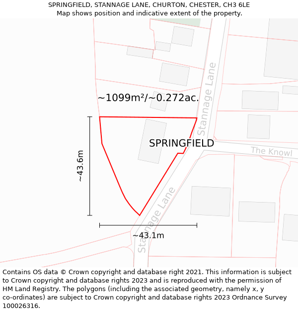 SPRINGFIELD, STANNAGE LANE, CHURTON, CHESTER, CH3 6LE: Plot and title map