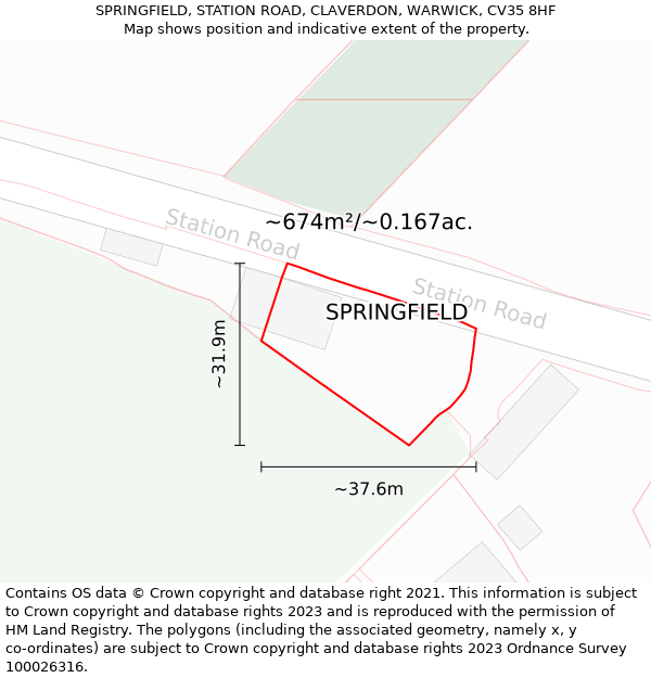 SPRINGFIELD, STATION ROAD, CLAVERDON, WARWICK, CV35 8HF: Plot and title map