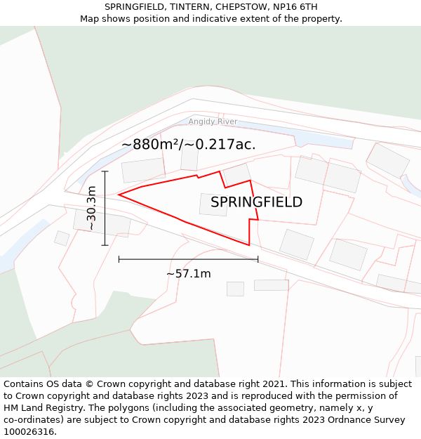 SPRINGFIELD, TINTERN, CHEPSTOW, NP16 6TH: Plot and title map