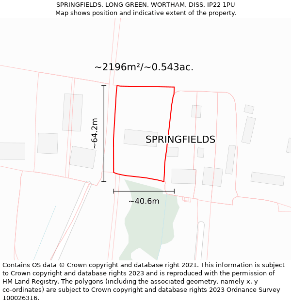 SPRINGFIELDS, LONG GREEN, WORTHAM, DISS, IP22 1PU: Plot and title map