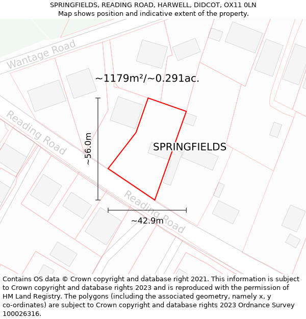 SPRINGFIELDS, READING ROAD, HARWELL, DIDCOT, OX11 0LN: Plot and title map