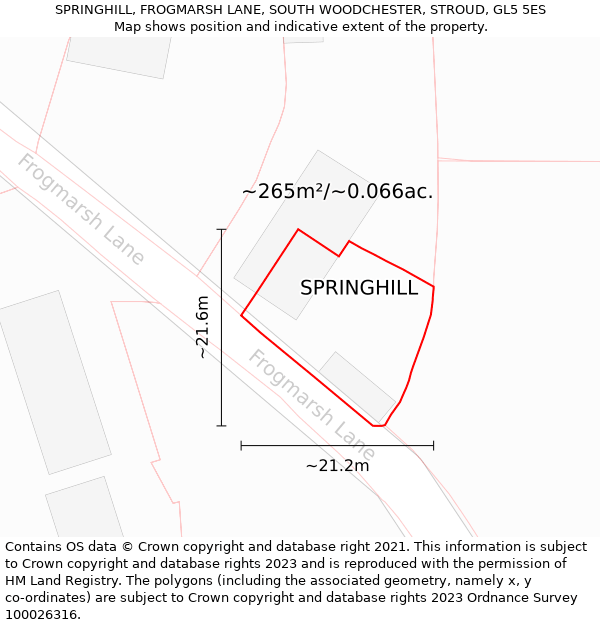 SPRINGHILL, FROGMARSH LANE, SOUTH WOODCHESTER, STROUD, GL5 5ES: Plot and title map