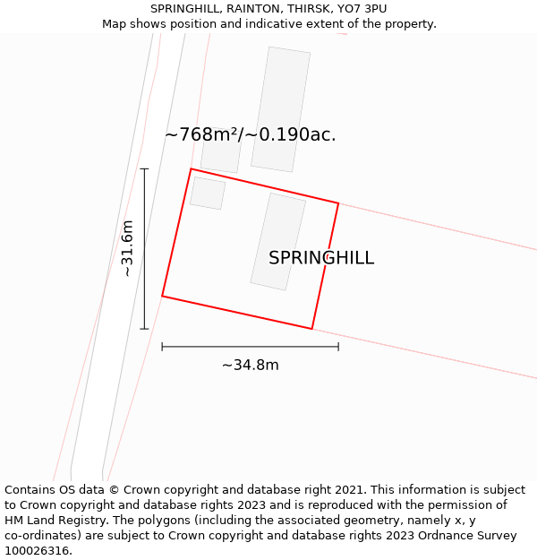 SPRINGHILL, RAINTON, THIRSK, YO7 3PU: Plot and title map